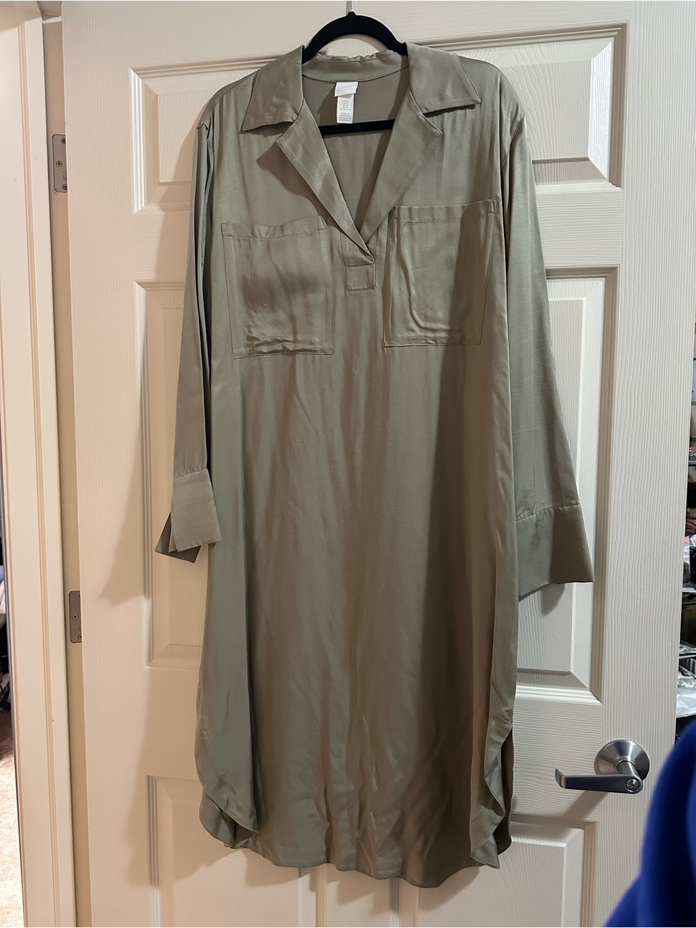 H&M Olive Maxi Shirt Dress with Notch Collar